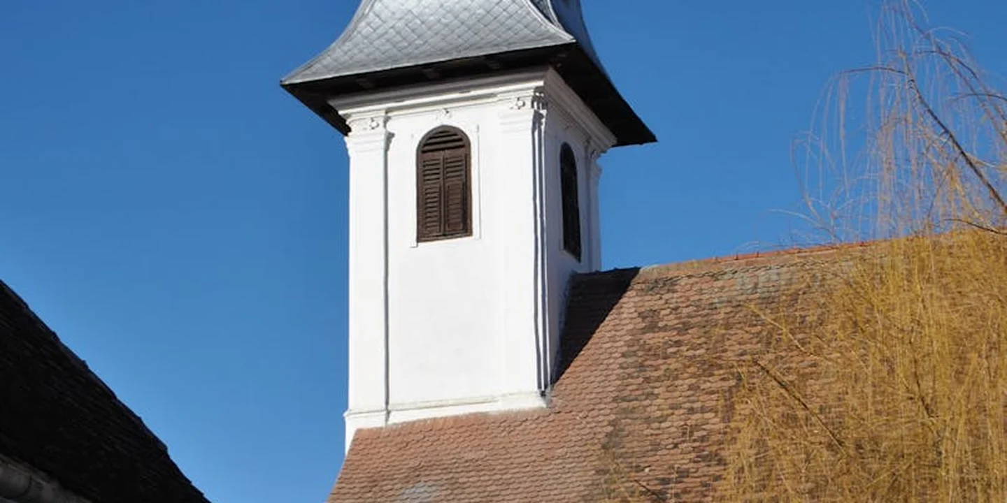 White cupola atop a brown metal roof against a clear blue sky.