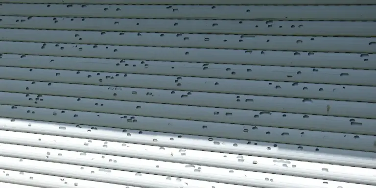 Close-up of weathered roof shingles with scattered dark spots indicating wear and potential damage.