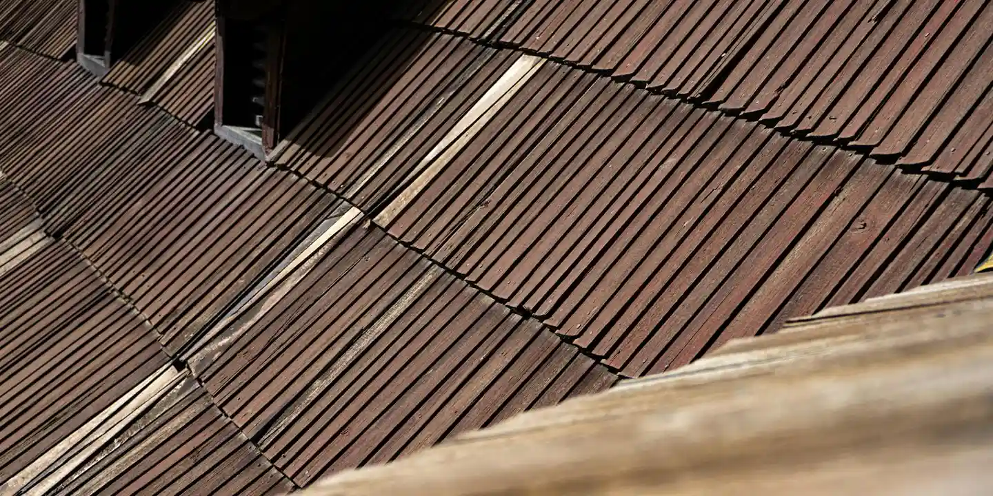 Close-up of brown asphalt roof shingles