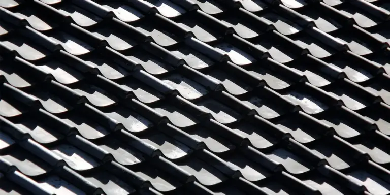 Close-up of interlocking Spanish-style roof tiles